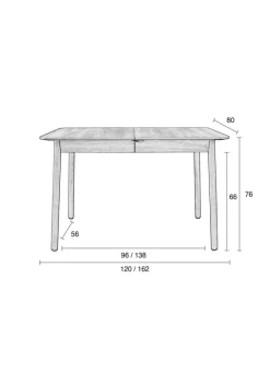 Esstisch mit Auszug Glimps 120/ 162 x 80 cm